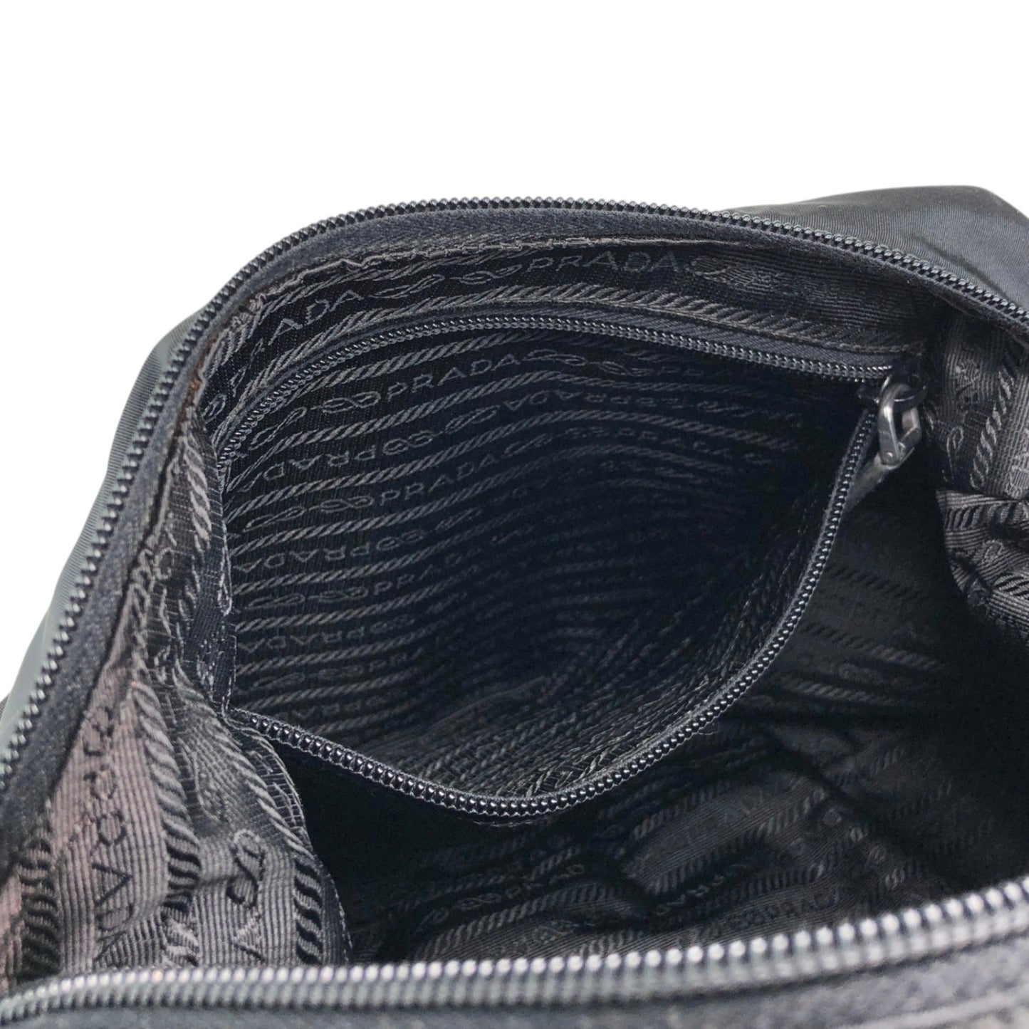 PRADA Tessuto Triangle Logo Front Pocket Shoulder bag Black Vintage 5ia535