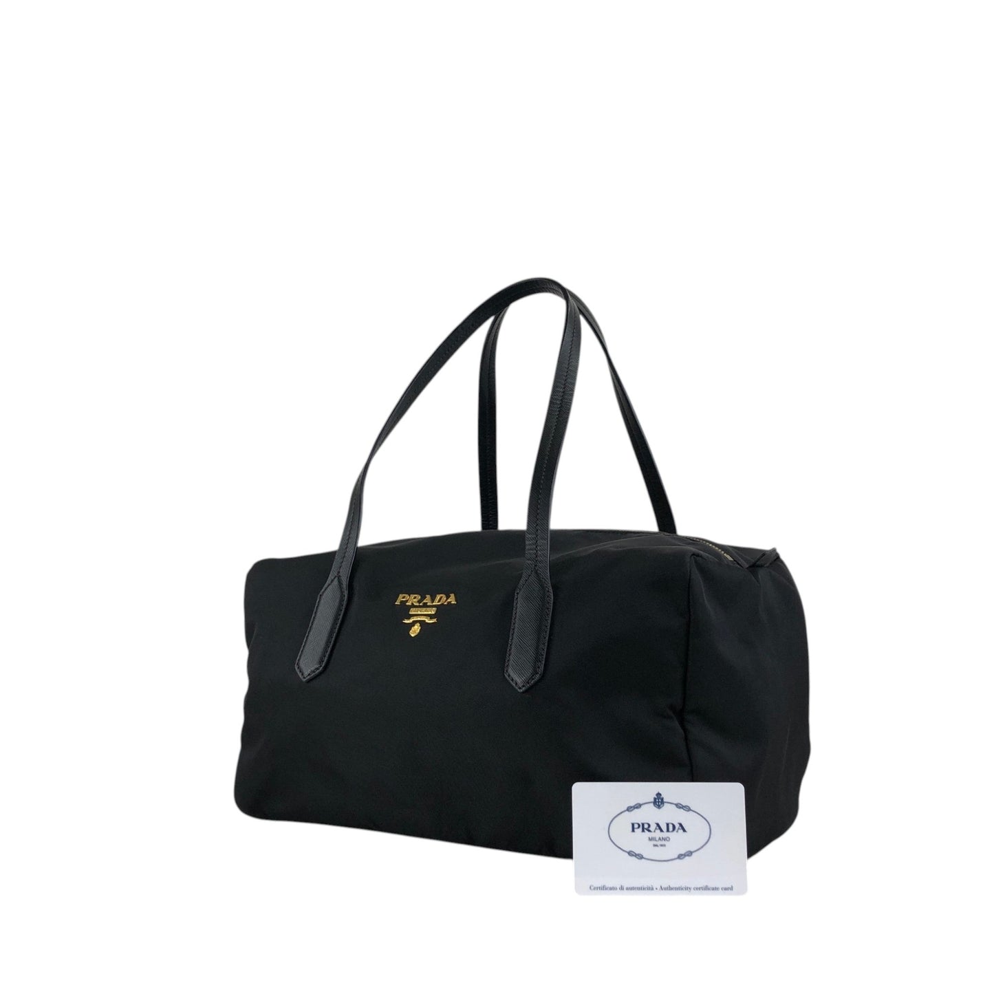 PRADA Logo Small Boston bag Handbag Black Vintage 754ve8