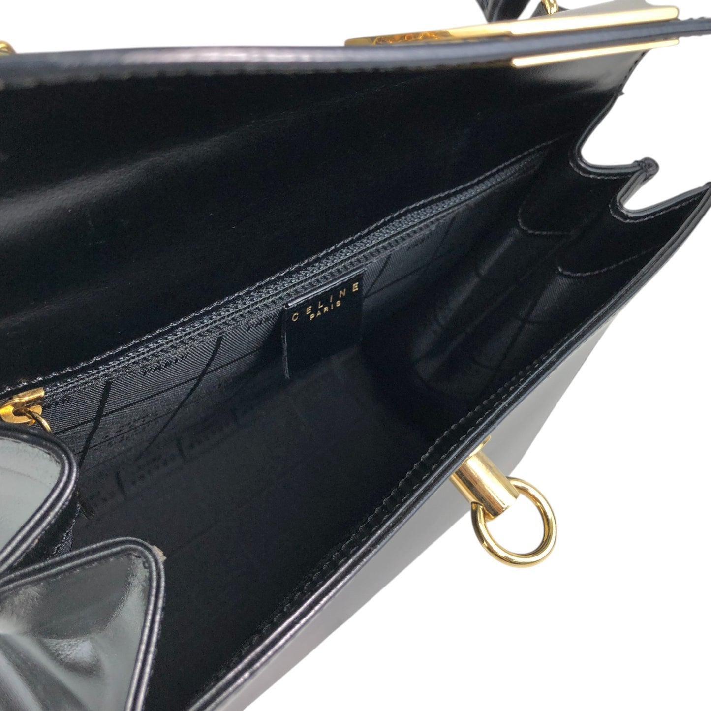CELINE Gancini Two-way Handbag Shoulder bag Black Vintage r5552p