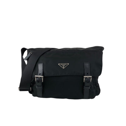 PRADA Tessuto Triangle Logo Shoulder bag Black Vintage wm6a24