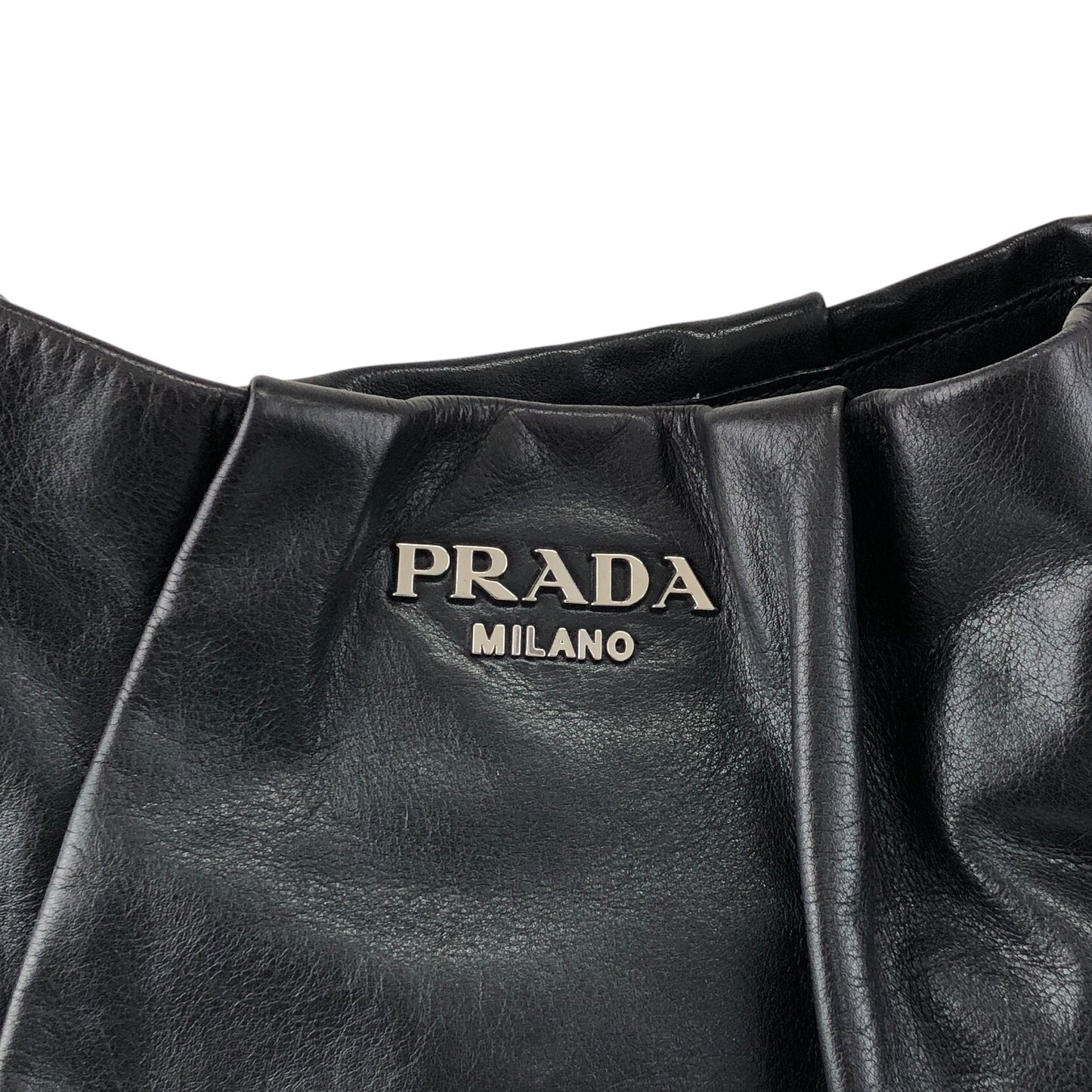 PRADA Logo Shoulder bag Hobobag Black Vintage pbitjd