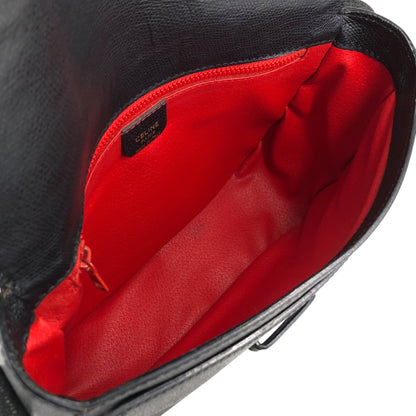 CELINE Logo Embossed Shoulder bag Black Vintage 4r7t24