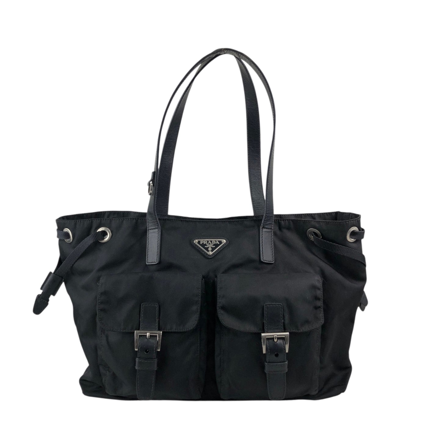 PRADA Tessuto Triangle Logo Double Pocket Totebag Black Vintage pbxxz8