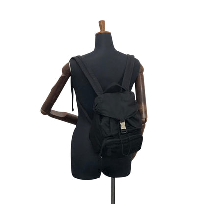 PRADA Tessuto Triangle Logo Front Buckle Backpack Black Vintage 8na4hp