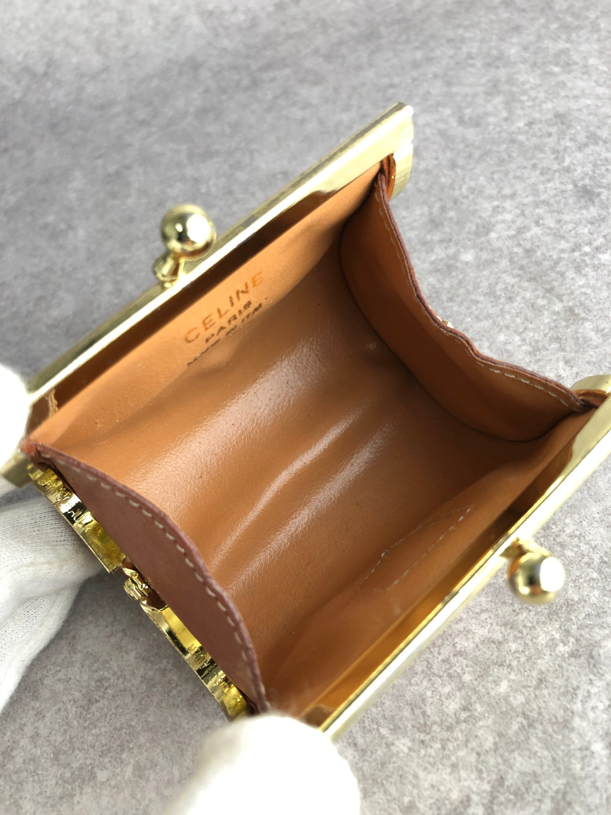 CELINE Macadam Blason Metal Clasp Coin Purse Brown Vintage m4dt4w