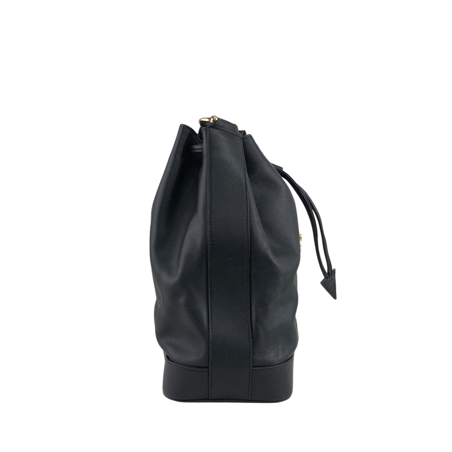 CELINE Gancini Drawstring Shoulder bag Black Vintage 4852gj