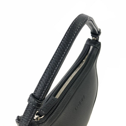 LOEWE Logo Motif Embossed Leather Two-way Handbag Shoulder bag Round bag Black Vintage t7gdhx
