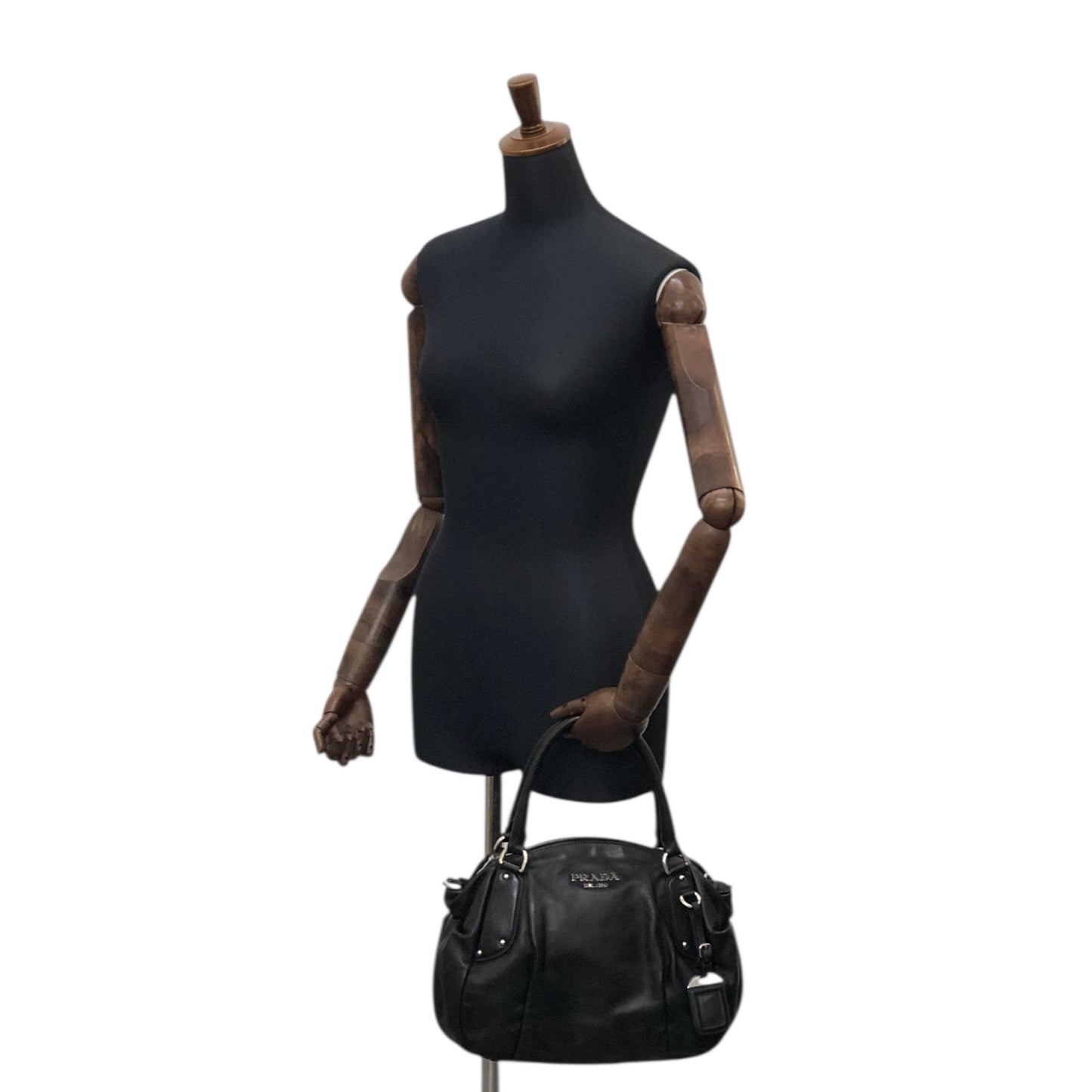 PRADA Logo Round Handbag Black Vintage 4frjvm