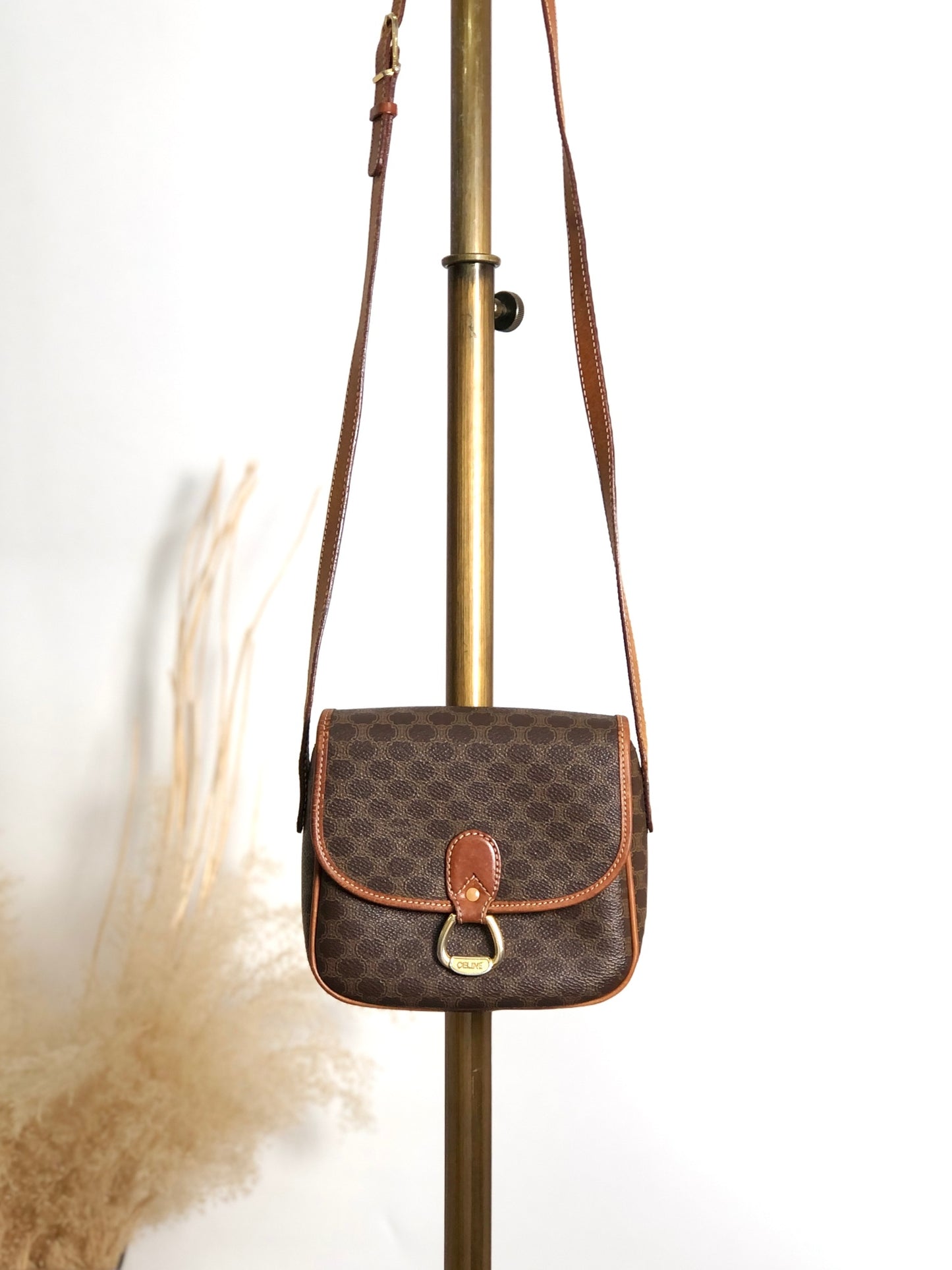 CELINE Macadam Horse Bit Shoulder bag Brown Vintage ejz44f