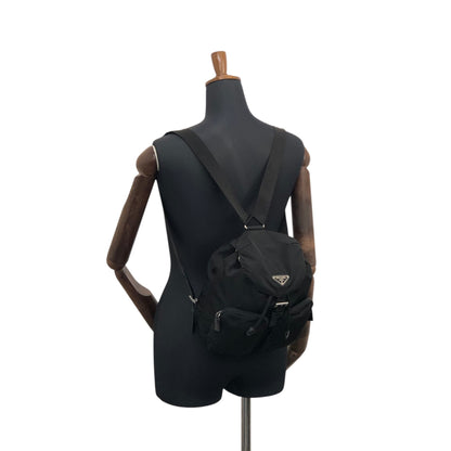 PRADA Tessuto Triangle Logo Double Pocket Backpack Black Vintage hspzjr