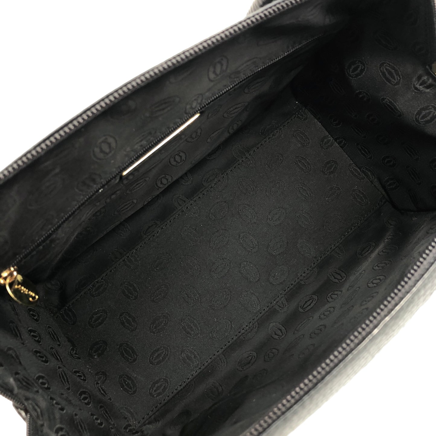 Cartier Leather Handbag Boston bag Black Vintage aki576