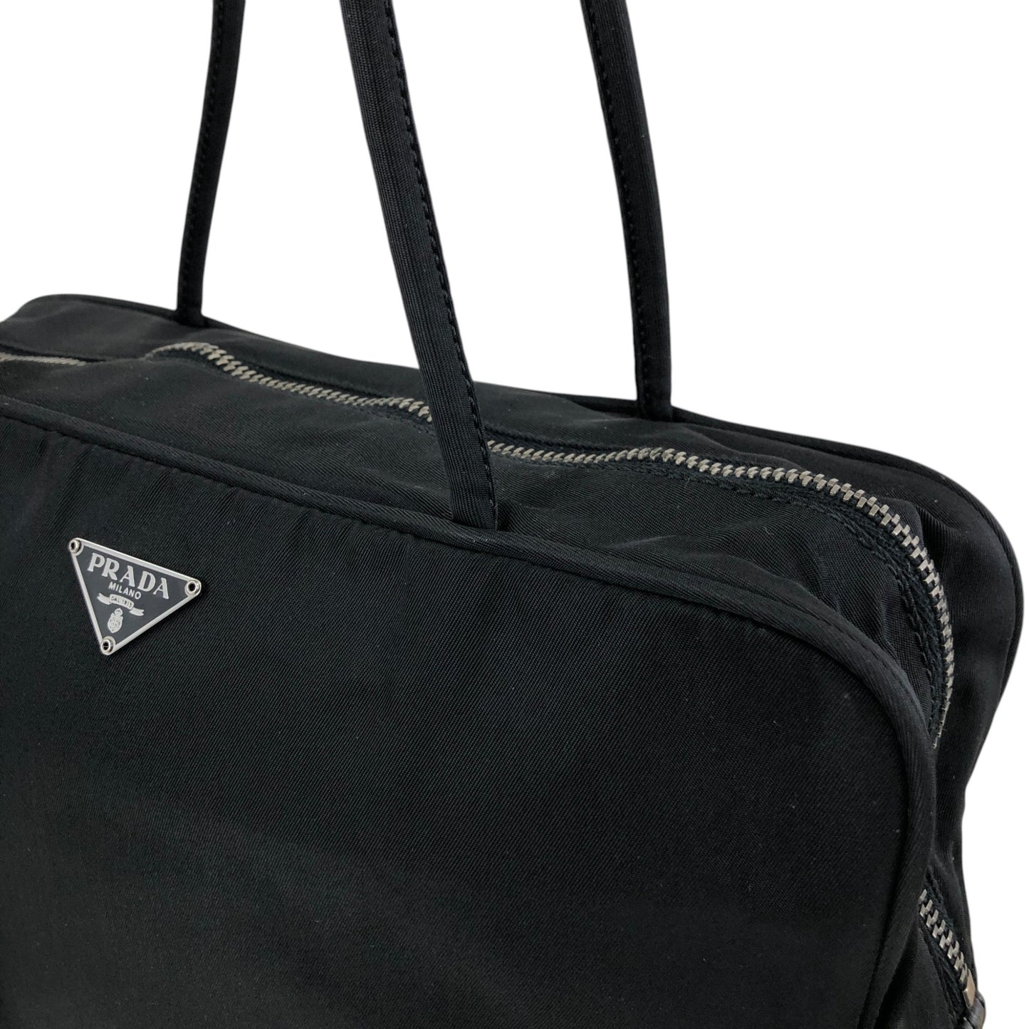 PRADA Tessuto Triangle Logo Handbag Black Vintage w7yvkr