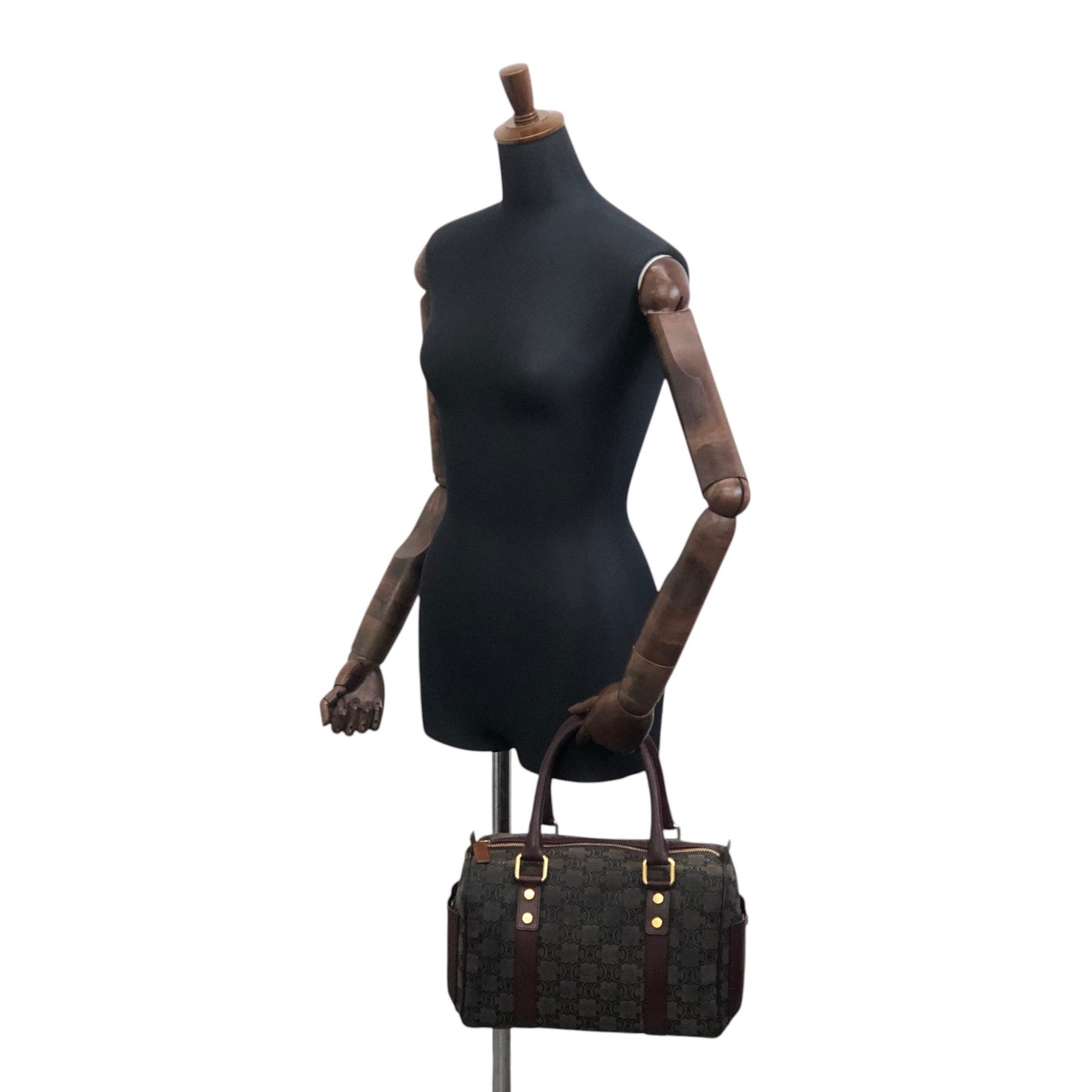 CELINE Blason Small Boston bag Handbag Gray Bordeaux Vintage iksjrc