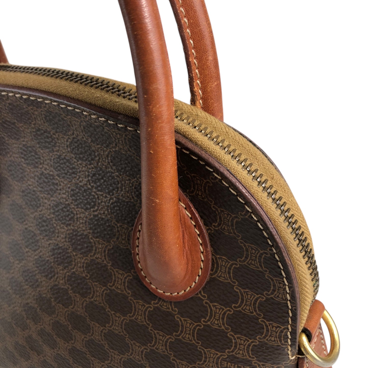 CELINE Macadam Two-way Small Handbag Shoulder bag Brown Vintage mmpyfi