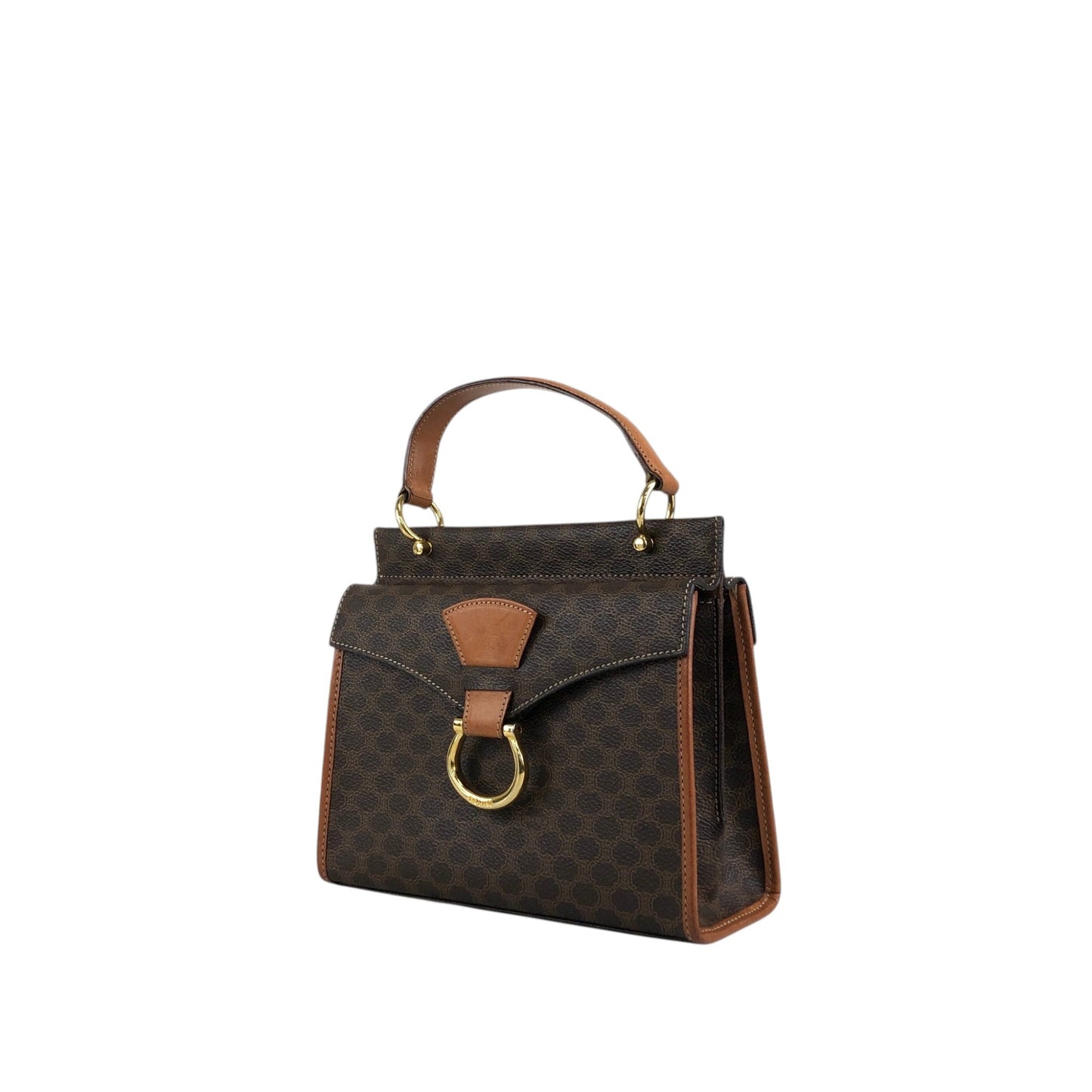 CELINE Macadam Gancini Two-way Handbag Shoulder bag Brown Vintage kgm5ej