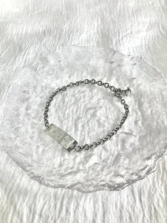 LOUIS VUITTON Monogram Bracelet Silver M00681 Vintage 2cv57e