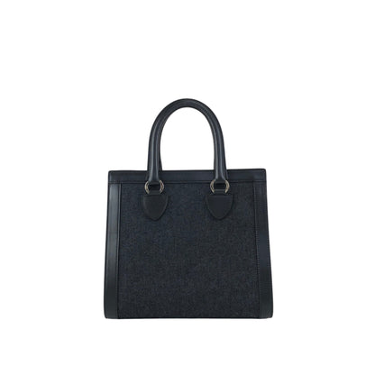 Christian Dior Logo Handbag Black,Indigo Canvas Denim Vintage 554rfk