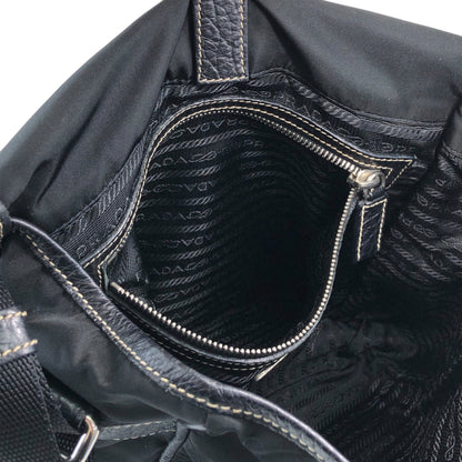 PRADA Tessuto Triangle Logo Front Buckle Shoulder bag Black Vintage bcdpsd