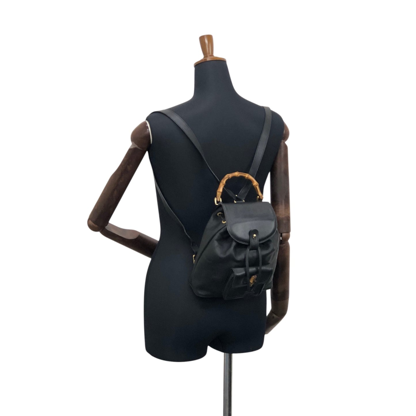 GUCCI Bamboo Front Pocket Backpack Black Vintage f7grwk