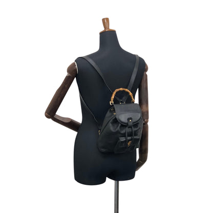 GUCCI Bamboo Front Pocket Backpack Black Vintage f7grwk