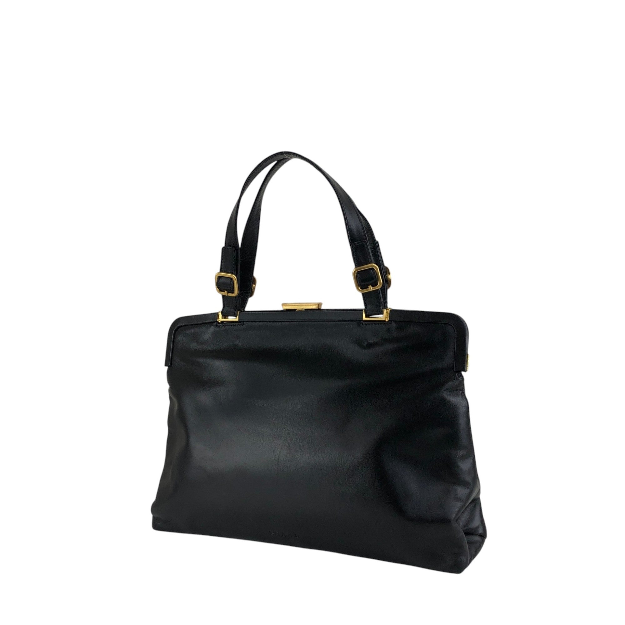 【PRADA】2wayバッグ　ゴールド金具　ナイロン　ブラック　カード　自立 PRADA Logo Embossed Metal Clasp Handbag Black Vintage x7p3fx
