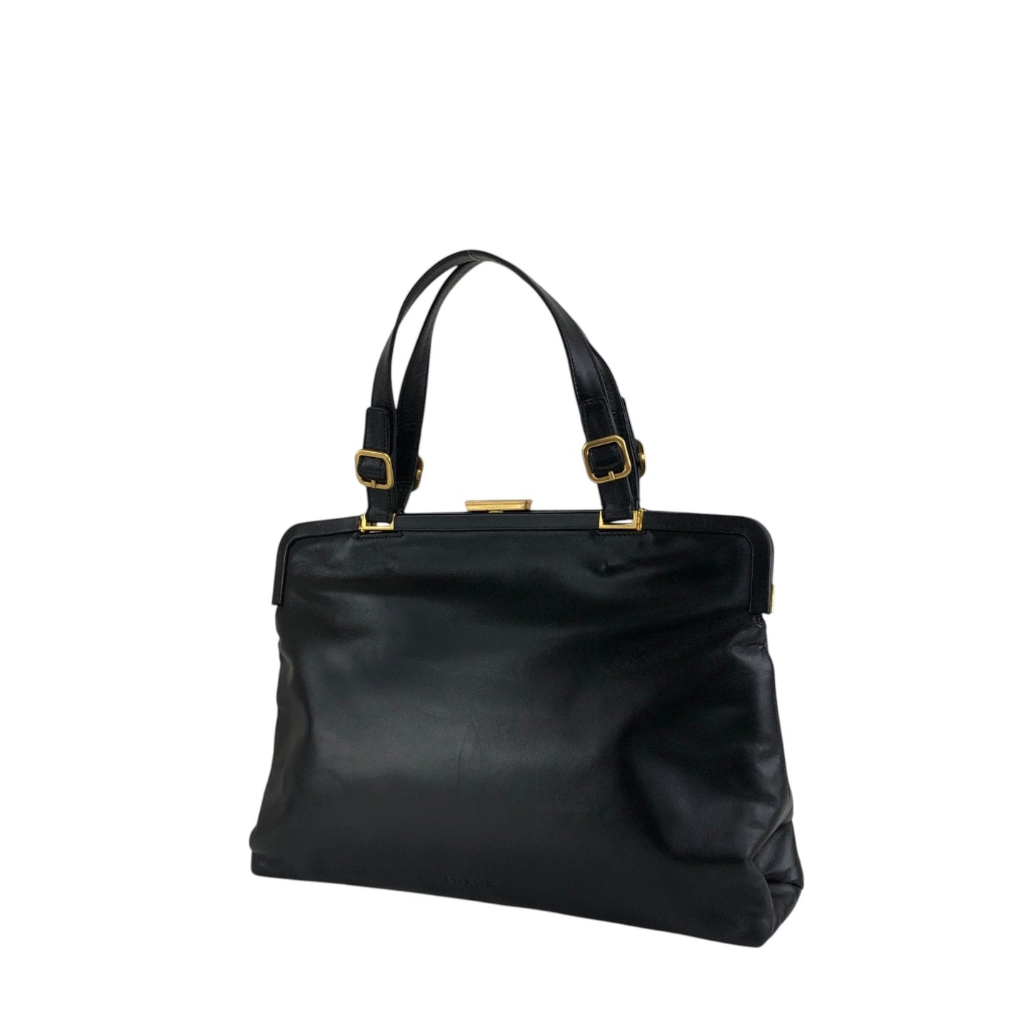 PRADA Logo Embossed Metal Clasp Handbag Black Vintage x7p3fx