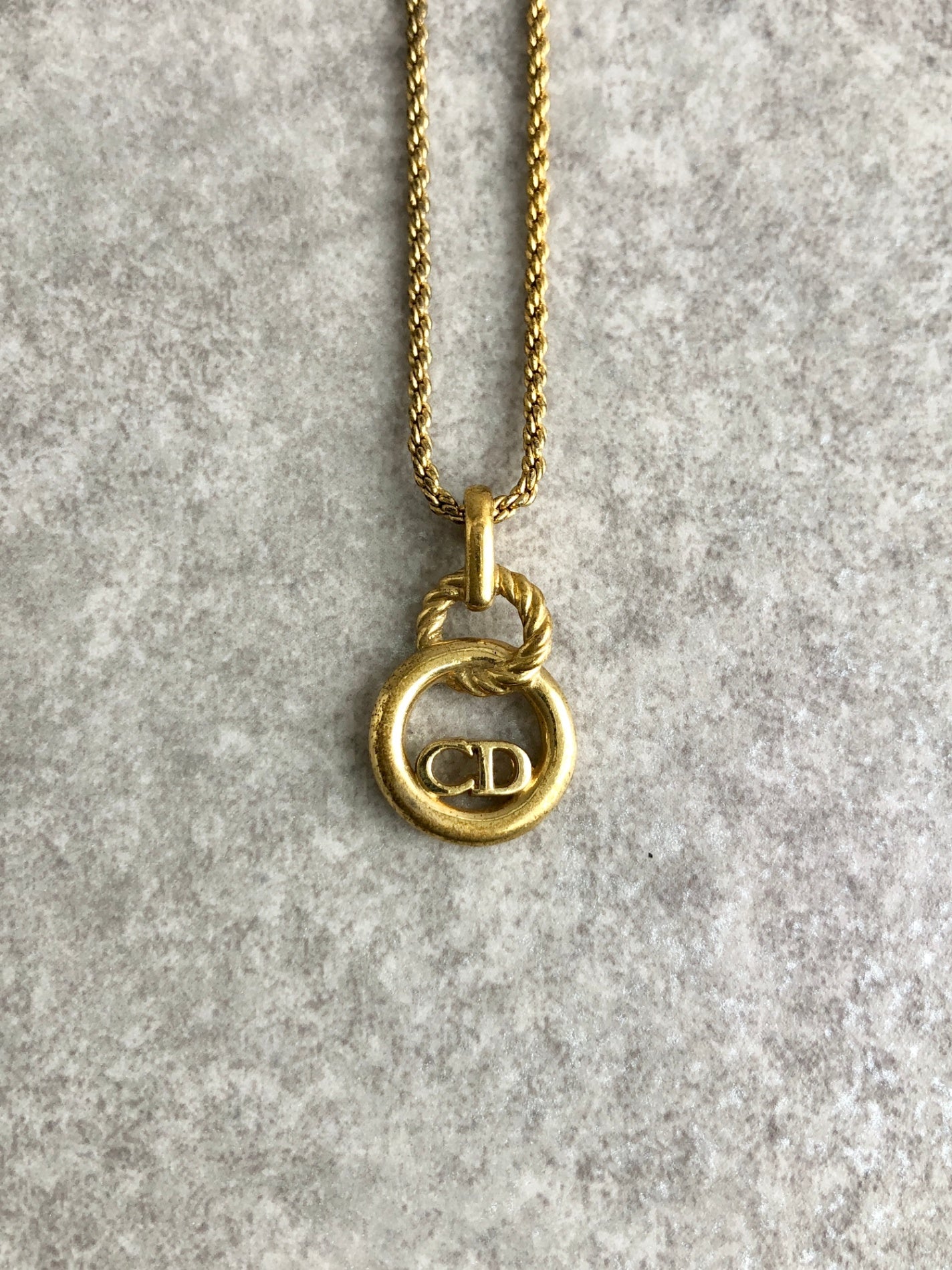 Christian Dior CD Logo Necklace Gold Vintage tabuha