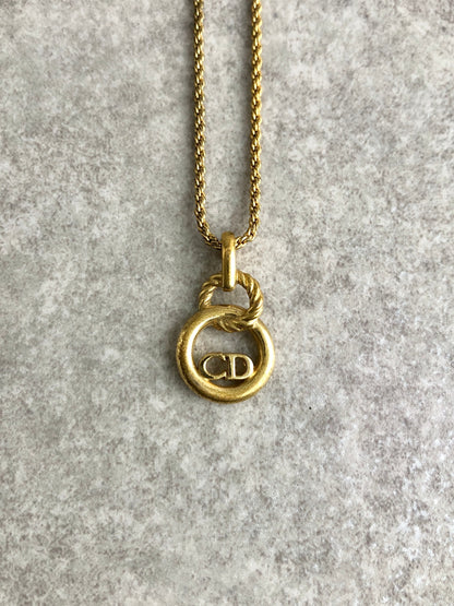 Christian Dior CD Logo Necklace Gold Vintage tabuha