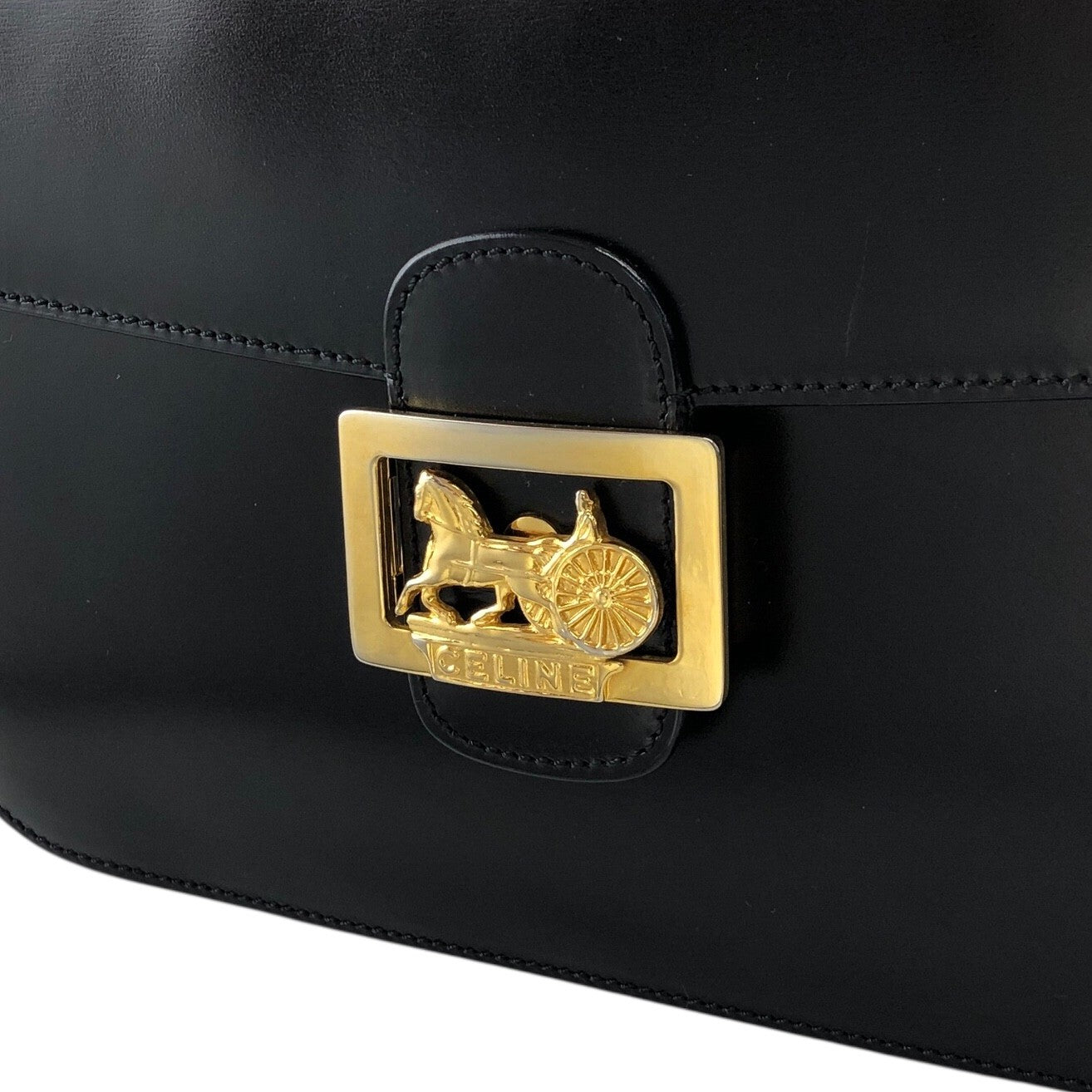 CELINE Horse Carriage Crossbody Shoulder bag Black Vintage zkdk65