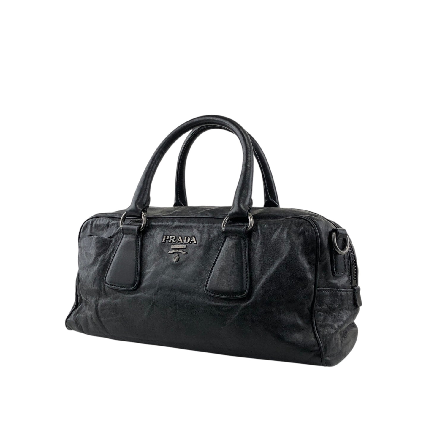 PRADA Logo Handbag Boston bag Black Vintage 2ces57