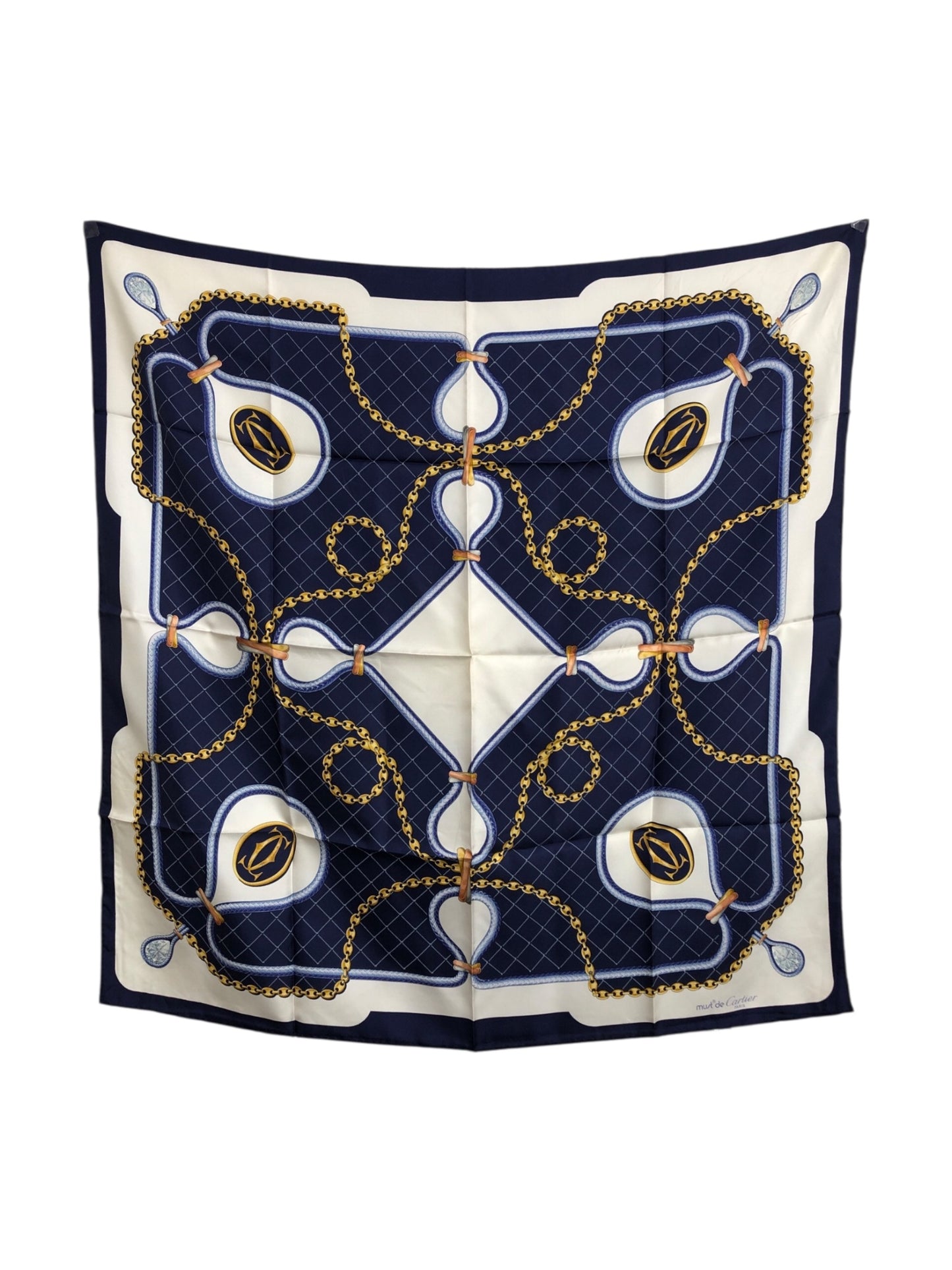 Cartier Scarf Blue×White Vintage xwy6zt