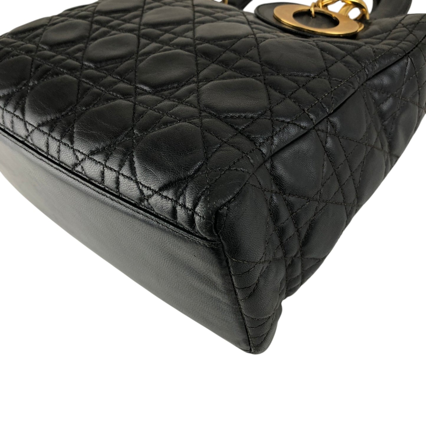 Christian Dior Lady Dior Cannage Charm Handbag Black Vintage 5udh48