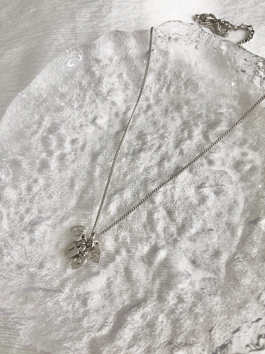 Christian Dior Logo Heart Necklace Silver Vintage 54fcgb