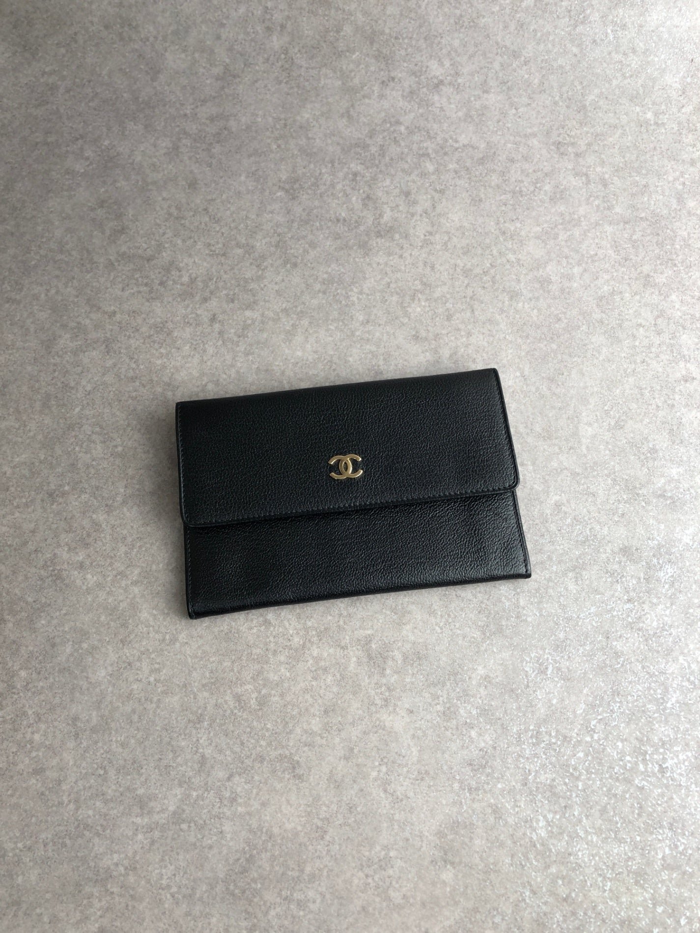 CHANEL Coco Mark Folded Wallet Black Vintage b46bgz