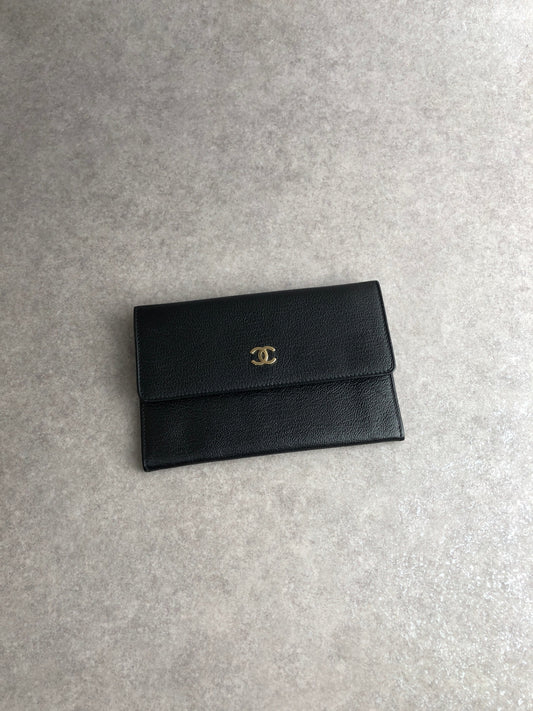 CHANEL Coco Mark Folded Wallet Black Vintage b46bgz