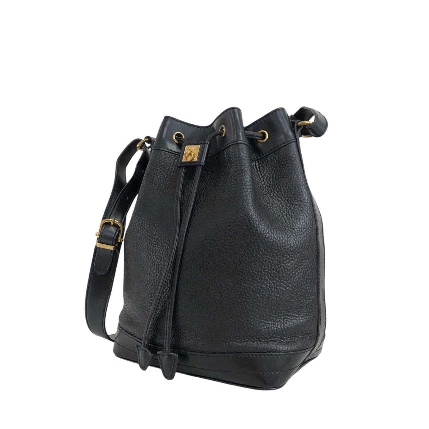 CELINE Gancini Drawstring Shoulder bag Black Vintage wya62f