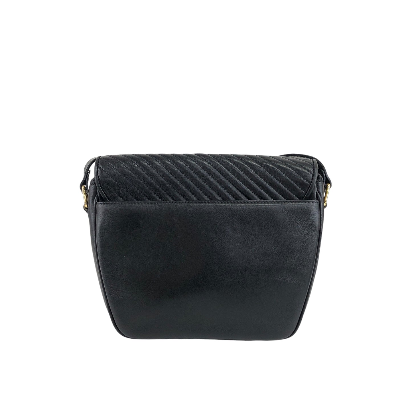 CELINE Blason Bias Stitch Shoulder bag Black Vintage c5vped