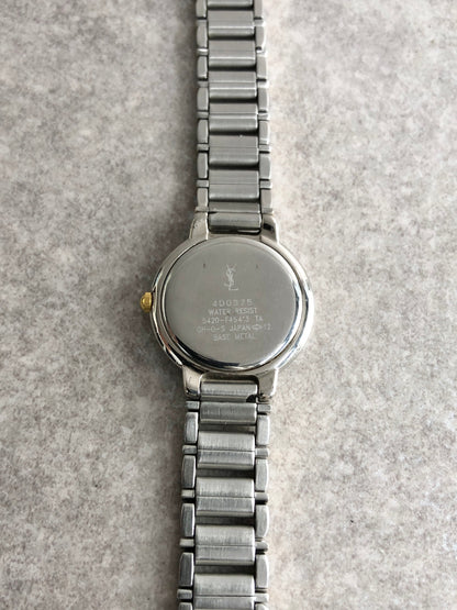 Yves Saint Laurent YSL Logo Quartz Watch Silver 5420-F45413 Vintage 8eadpy