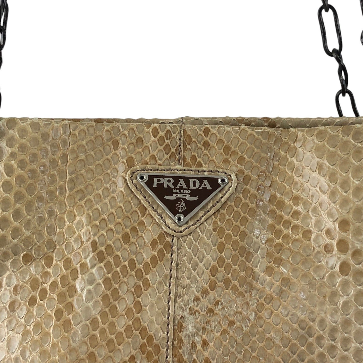 PRADA Triangle Logo Chain Shoulder bag Beige Vintage 6b4rwd