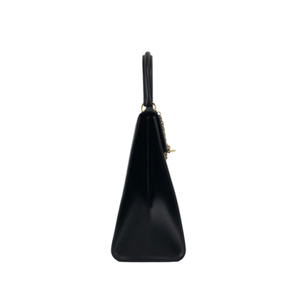 CELINE Gancini Top Handle Handbag Black Vintage whcwed