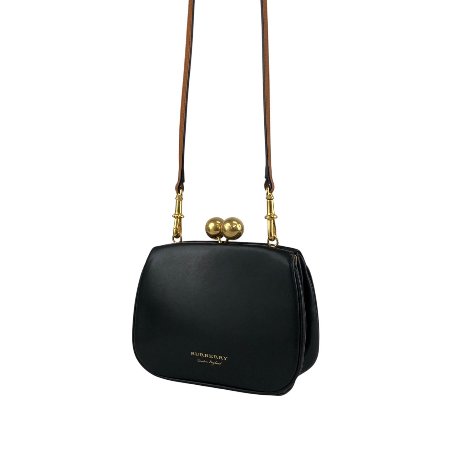 BURBERRY Logo Metal Clasp Shoulder bag Black Vintage hdymvu