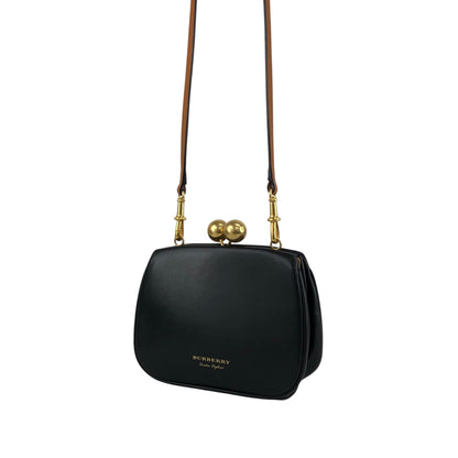 BURBERRY Logo Metal Clasp Shoulder bag Black Vintage hdymvu