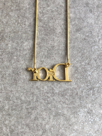 Christian Dior Logo Motif Necklace Gold Vintage hua3hy