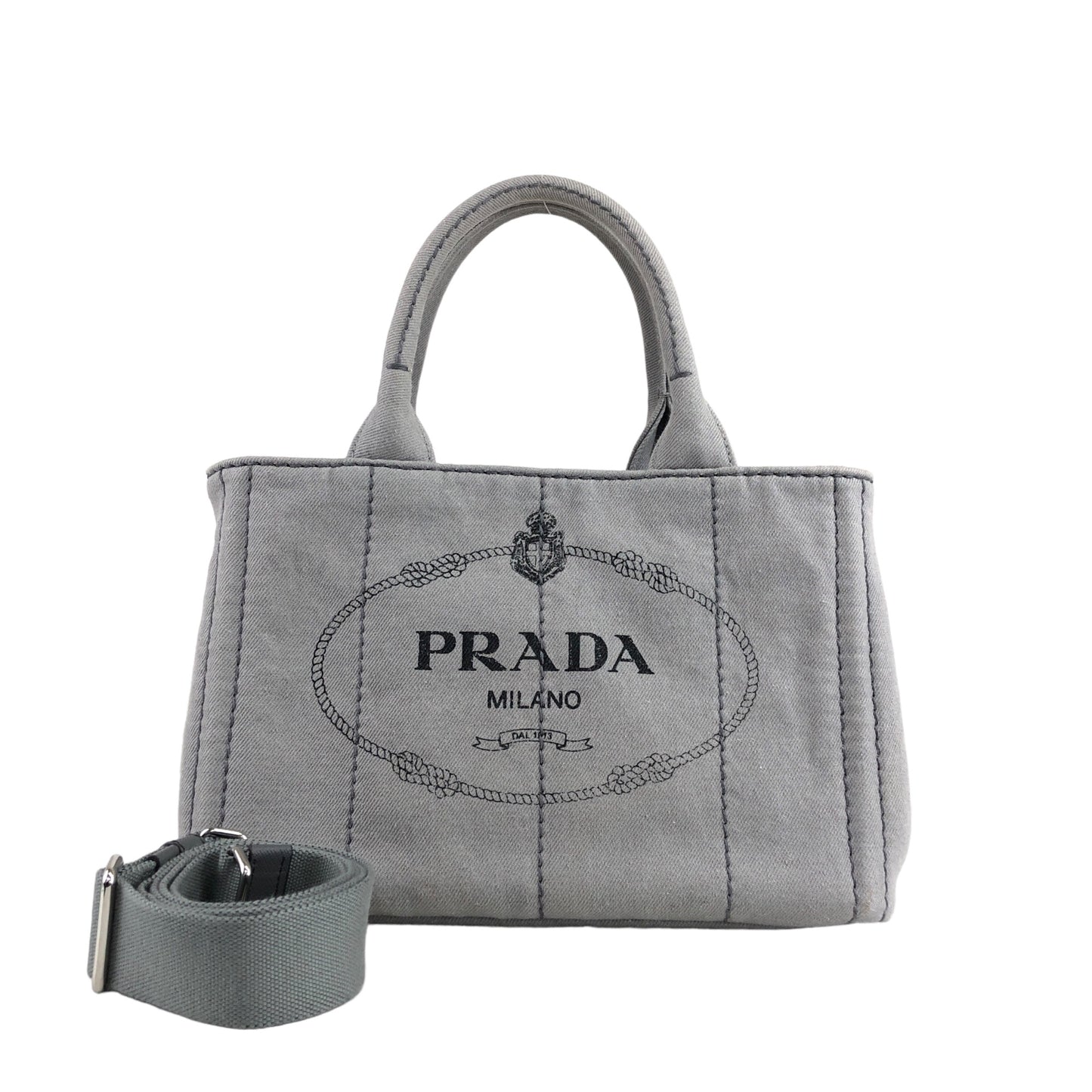 PRADA Canapa Two-way Handbag Shoulder bag Gray Vintage eyughm