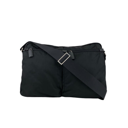 PRADA 三角形標誌雙口袋單肩包 黑色復古 nmgd27