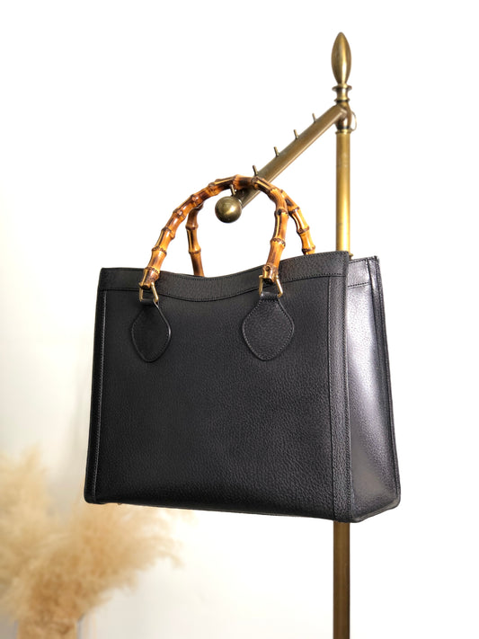 GUCCI Bamboo Handbag Black Vintage i4a8t7