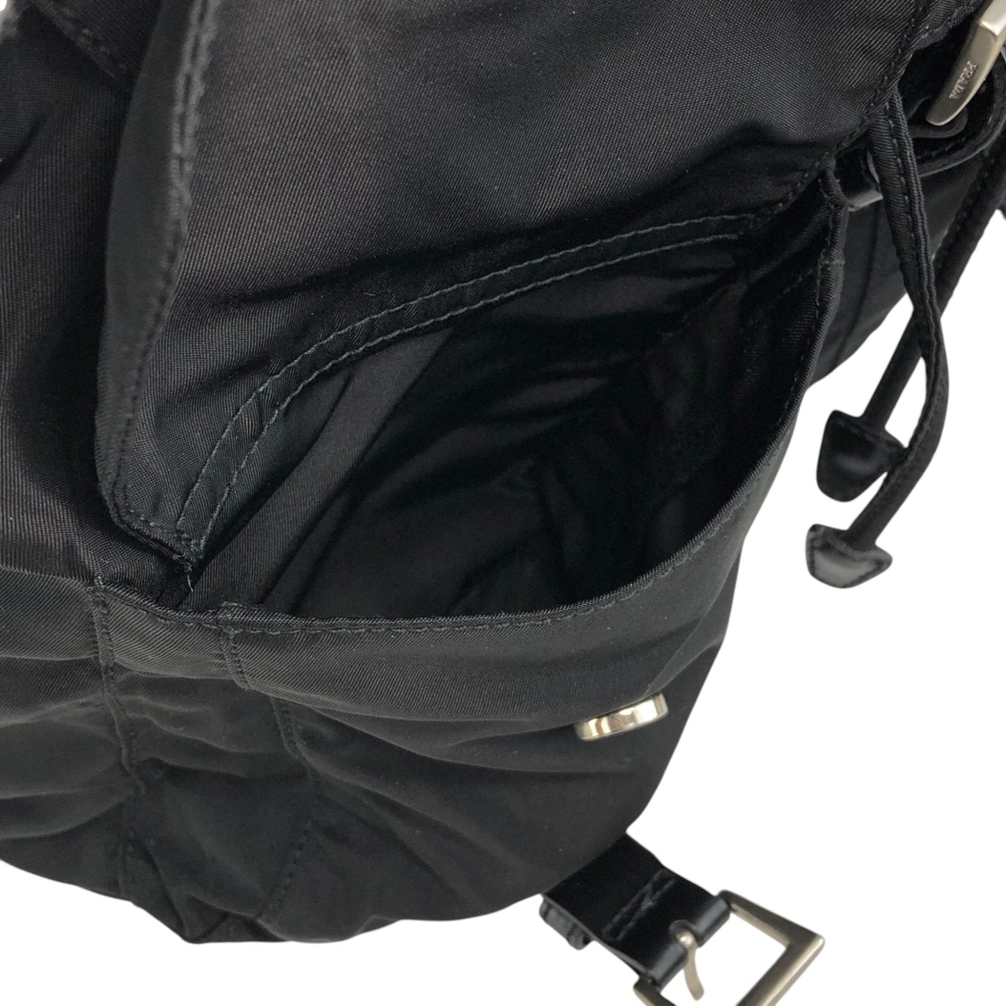 PRADA Tessuto Triangle Logo Front Buckle Double Pocket Backpack Black Vintage 5kjjr2