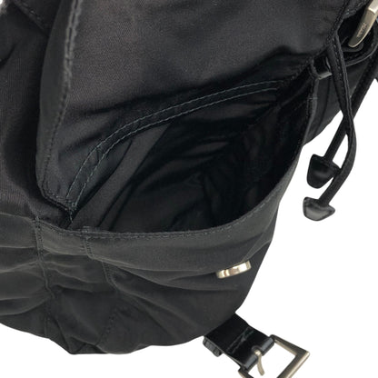 PRADA Tessuto Triangle Logo Front Buckle Double Pocket Backpack Black Vintage 5kjjr2