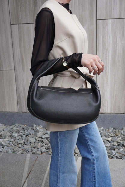 miu miu Logo Embossed Handbag Hobobag Black Vintage 438w43