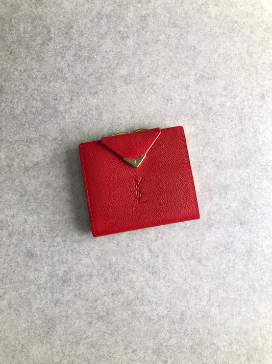 Yves Saint Laurent YSL Logo Folded Wallet Red Vintage 8gcd7j